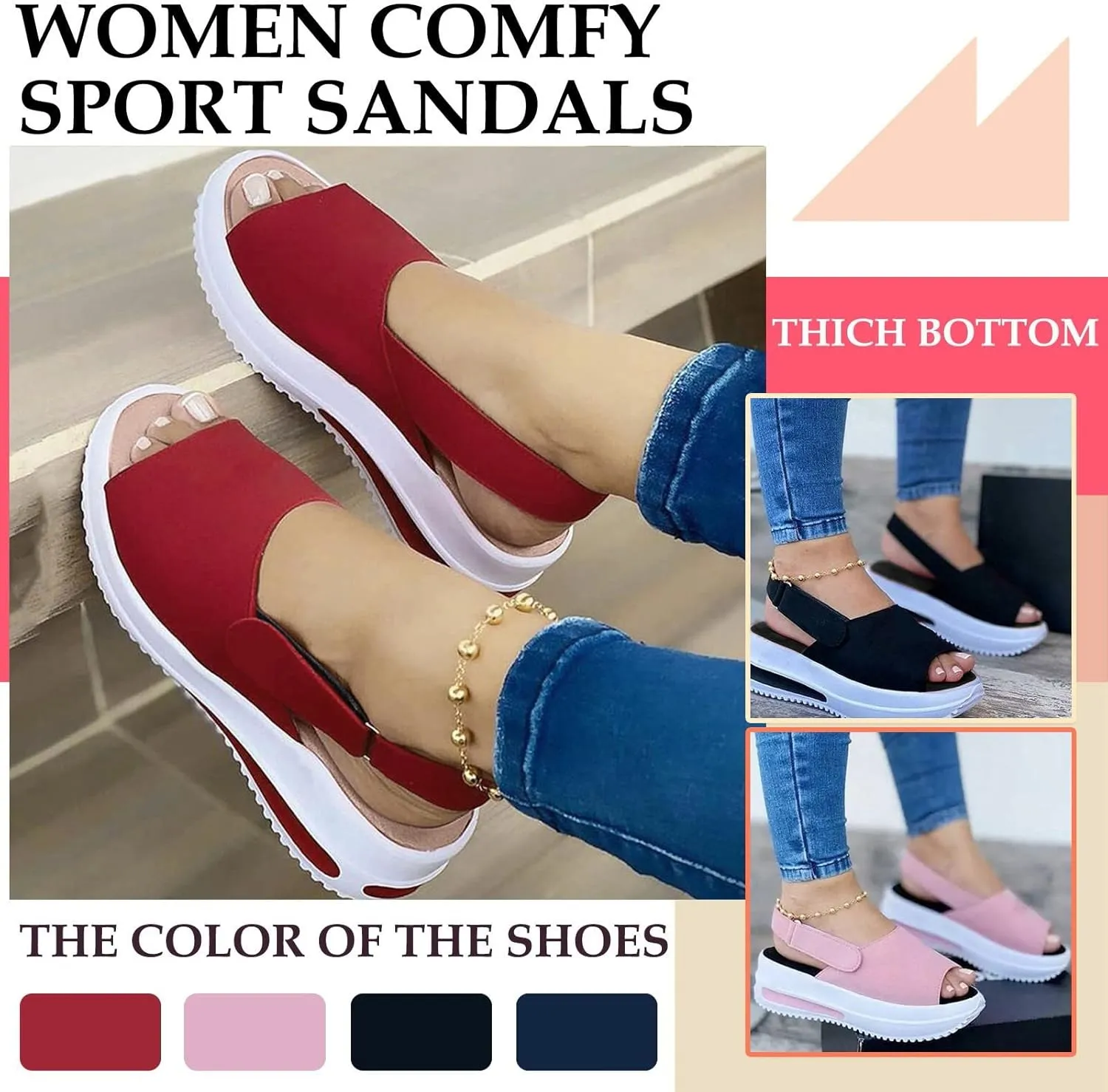 Walking Sandals Women, Womens Adjustable Buckle Peep Toe Slingback Platform Wedge Sandals Walking Shoes