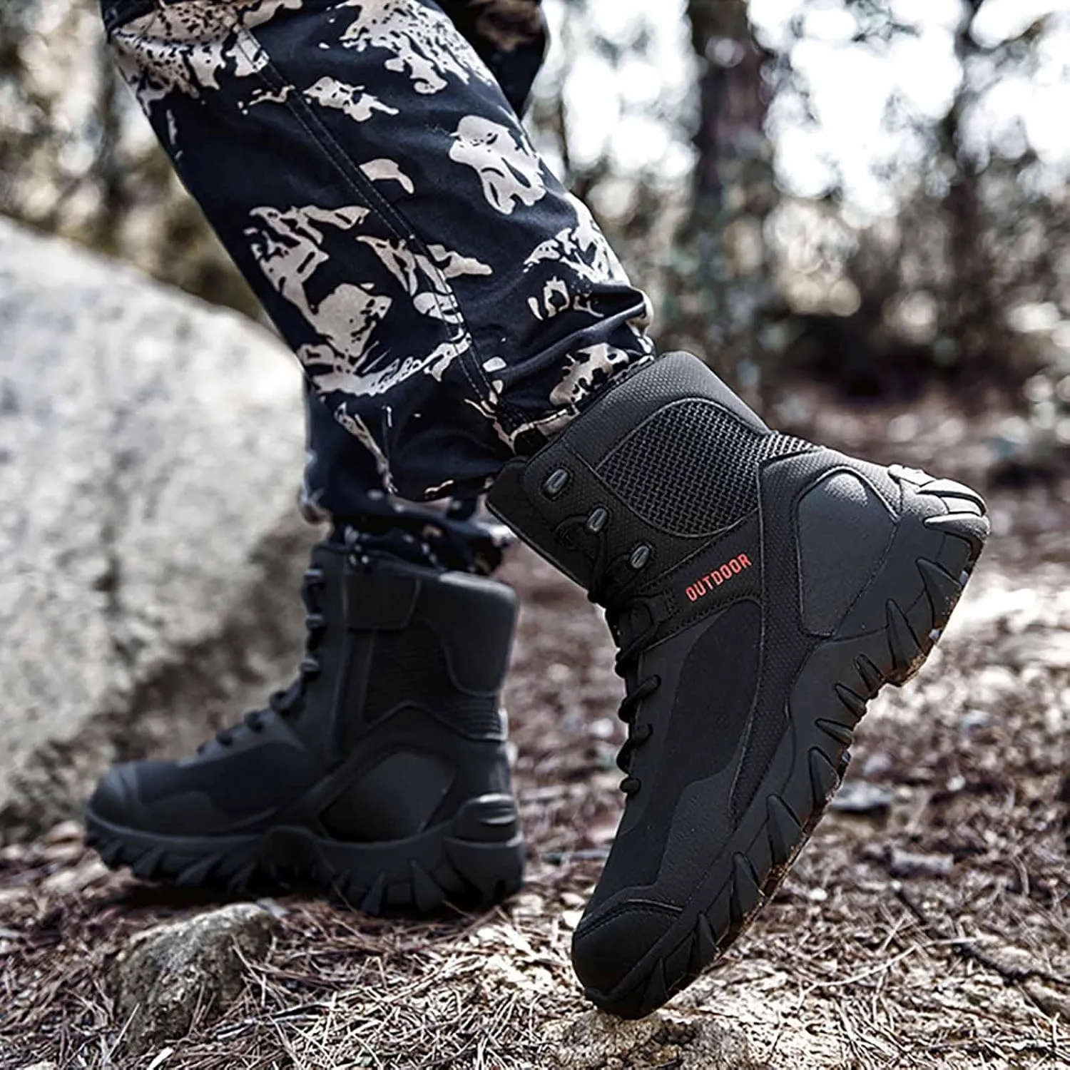 Waterproof Hiking Work Boots, Lightweight Men's Tactical Army Boots with Sports Socks Outdoor Casual Military Boots Breathable Military Combat Desert Boots