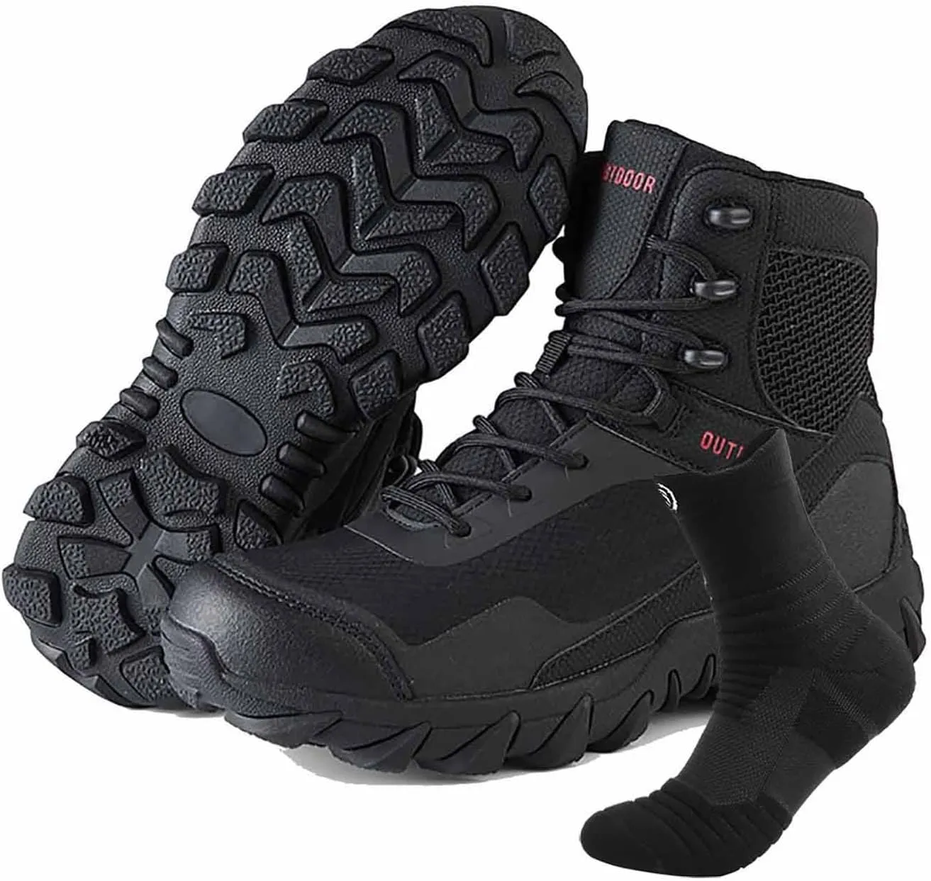 Waterproof Hiking Work Boots, Lightweight Men's Tactical Army Boots with Sports Socks Outdoor Casual Military Boots Breathable Military Combat Desert Boots