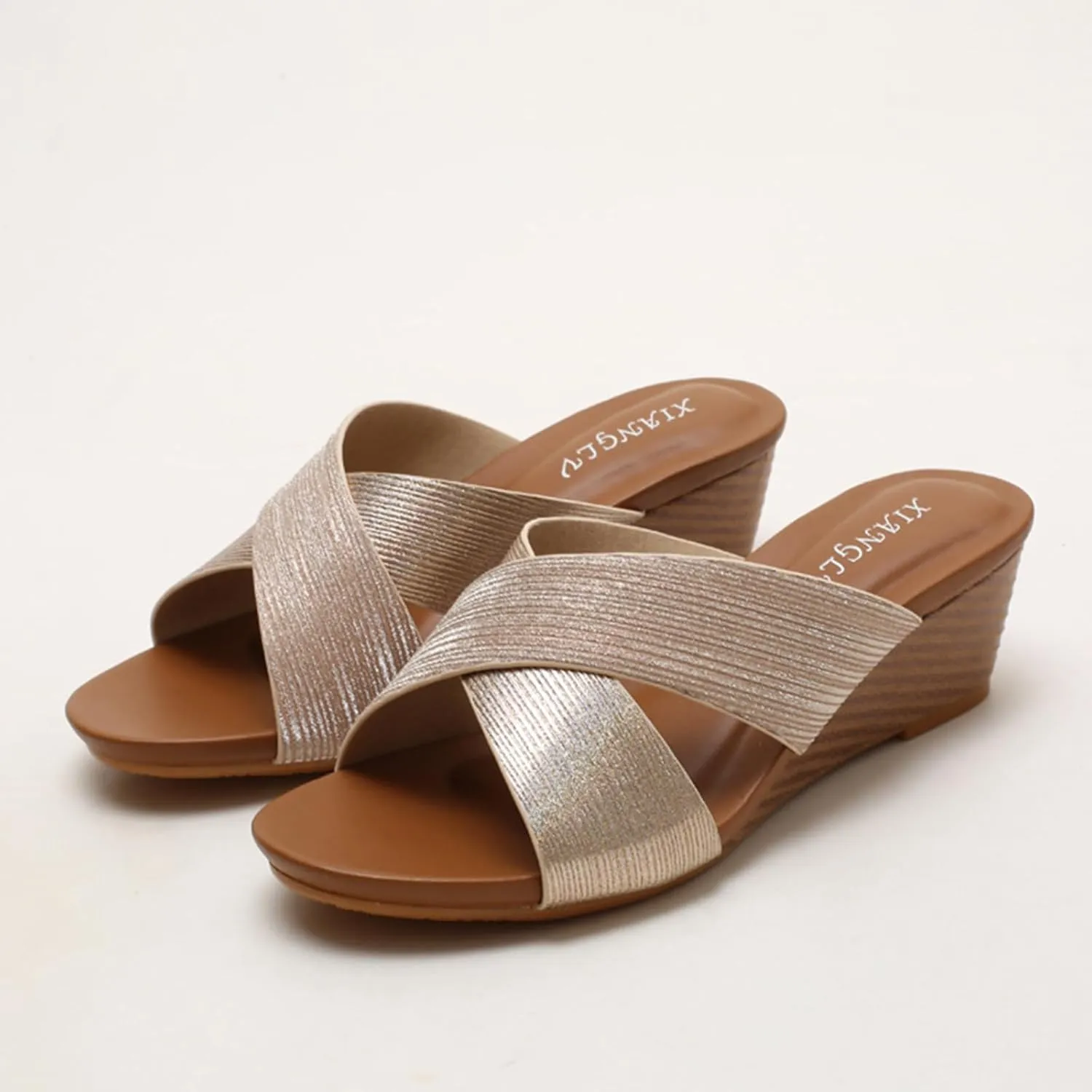 Wedge Sandals for Women 2025 Comfortable Slip On Summer Sandals Wide Width Open Toe Wedges Mid Heels Walking Slippers Bohemian Beach Sandal Breathable Comfy Casual ShoesSlide Slippers