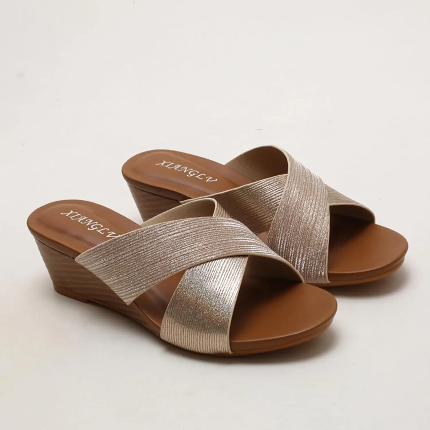 Wedge Sandals for Women 2025 Comfortable Slip On Summer Sandals Wide Width Open Toe Wedges Mid Heels Walking Slippers Bohemian Beach Sandal Breathable Comfy Casual ShoesSlide Slippers