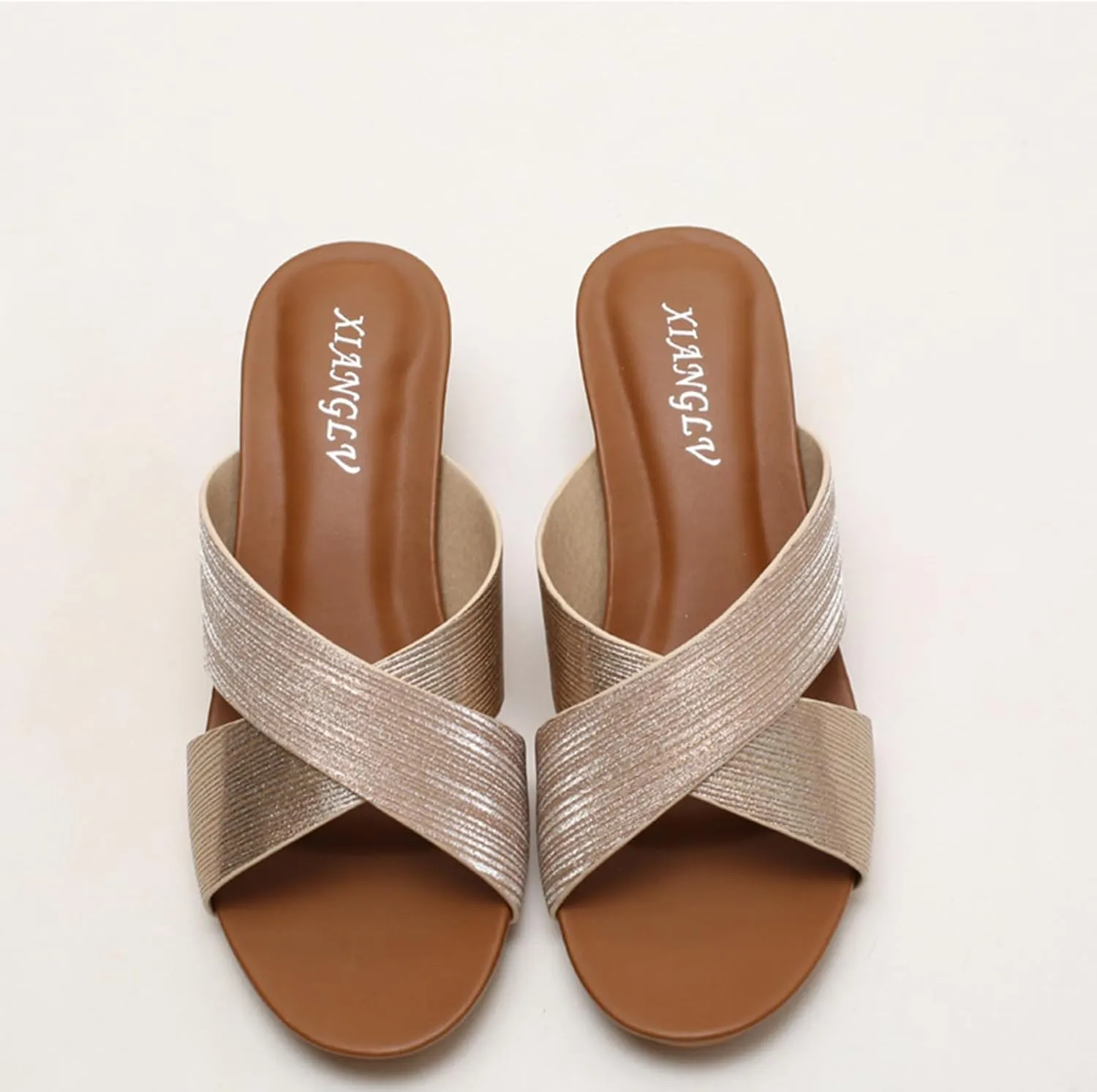 Wedge Sandals for Women 2025 Comfortable Slip On Summer Sandals Wide Width Open Toe Wedges Mid Heels Walking Slippers Bohemian Beach Sandal Breathable Comfy Casual ShoesSlide Slippers