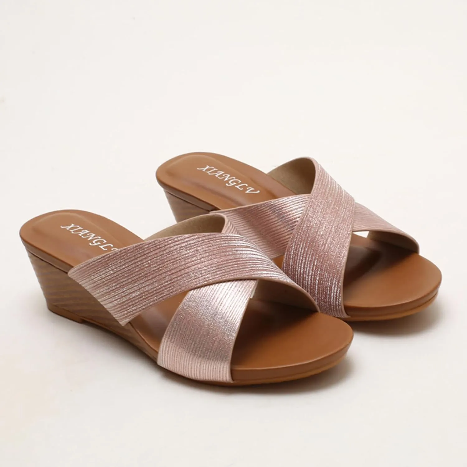 Wedge Sandals for Women 2025 Comfortable Slip On Summer Sandals Wide Width Open Toe Wedges Mid Heels Walking Slippers Bohemian Beach Sandal Breathable Comfy Casual ShoesSlide Slippers
