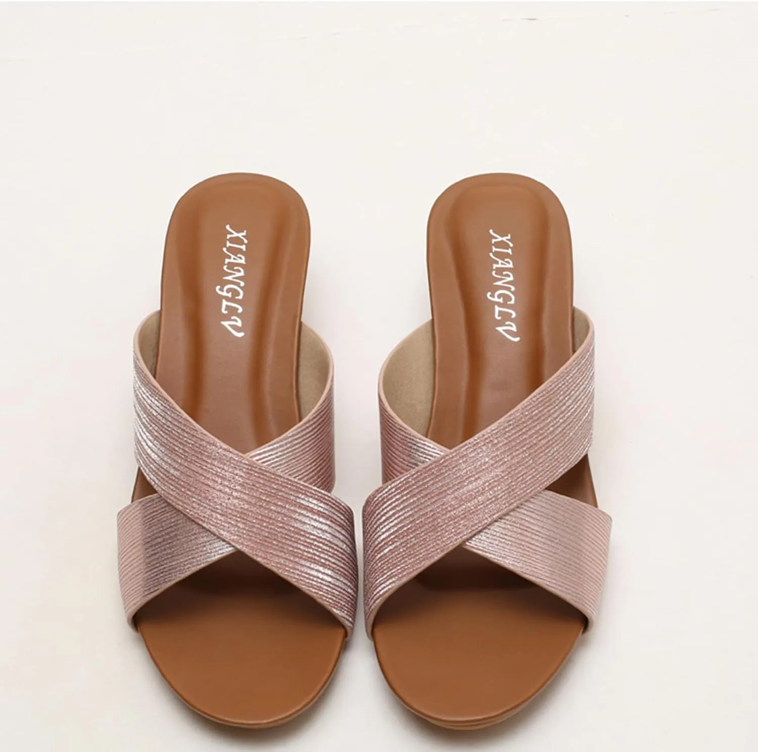 Wedge Sandals for Women 2025 Comfortable Slip On Summer Sandals Wide Width Open Toe Wedges Mid Heels Walking Slippers Bohemian Beach Sandal Breathable Comfy Casual ShoesSlide Slippers