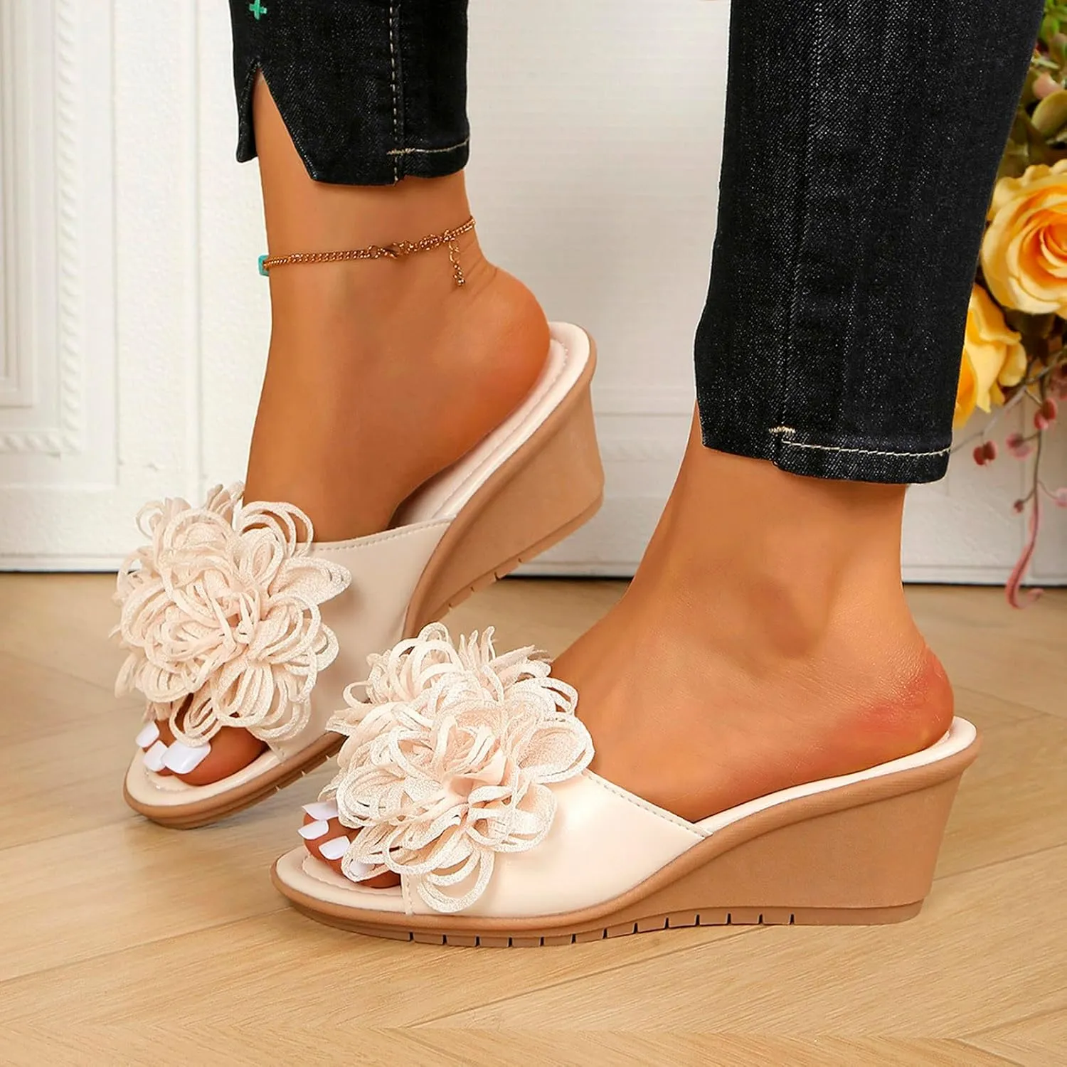 Wedge Sandals for Women Comfortable 2025 Cute Bow Platform Heeled Sandals Summer Peep Toe Slides Slippers Shoes