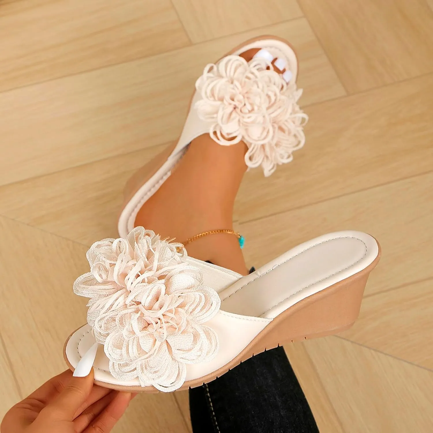 Wedge Sandals for Women Comfortable 2025 Cute Bow Platform Heeled Sandals Summer Peep Toe Slides Slippers Shoes