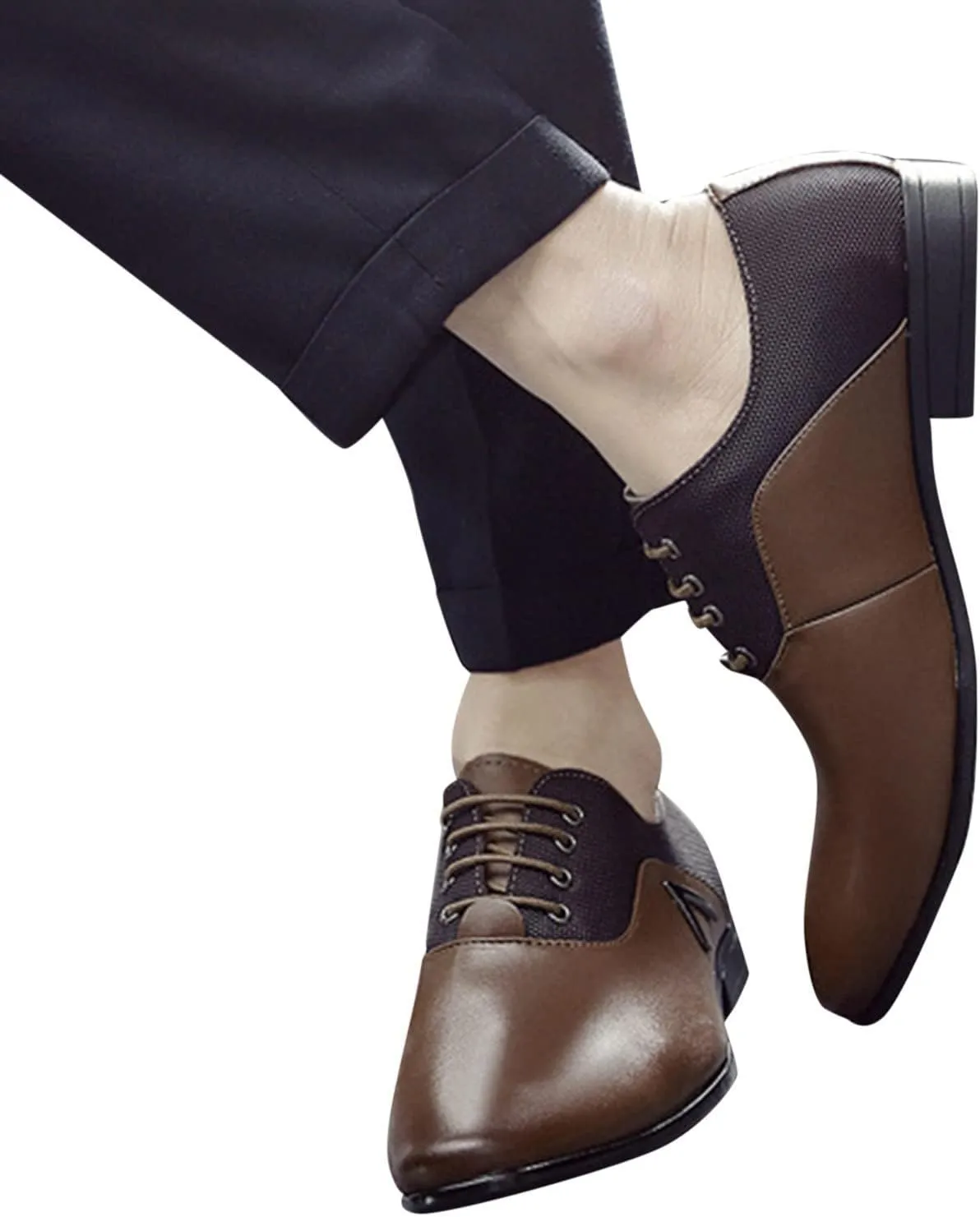 White Dress Shoes for Men Wide Width Classical Style Leather Shoes for Men Slip On PU Leather Low Rubber Sole Block Heel Work White Business Casual Shoes Men