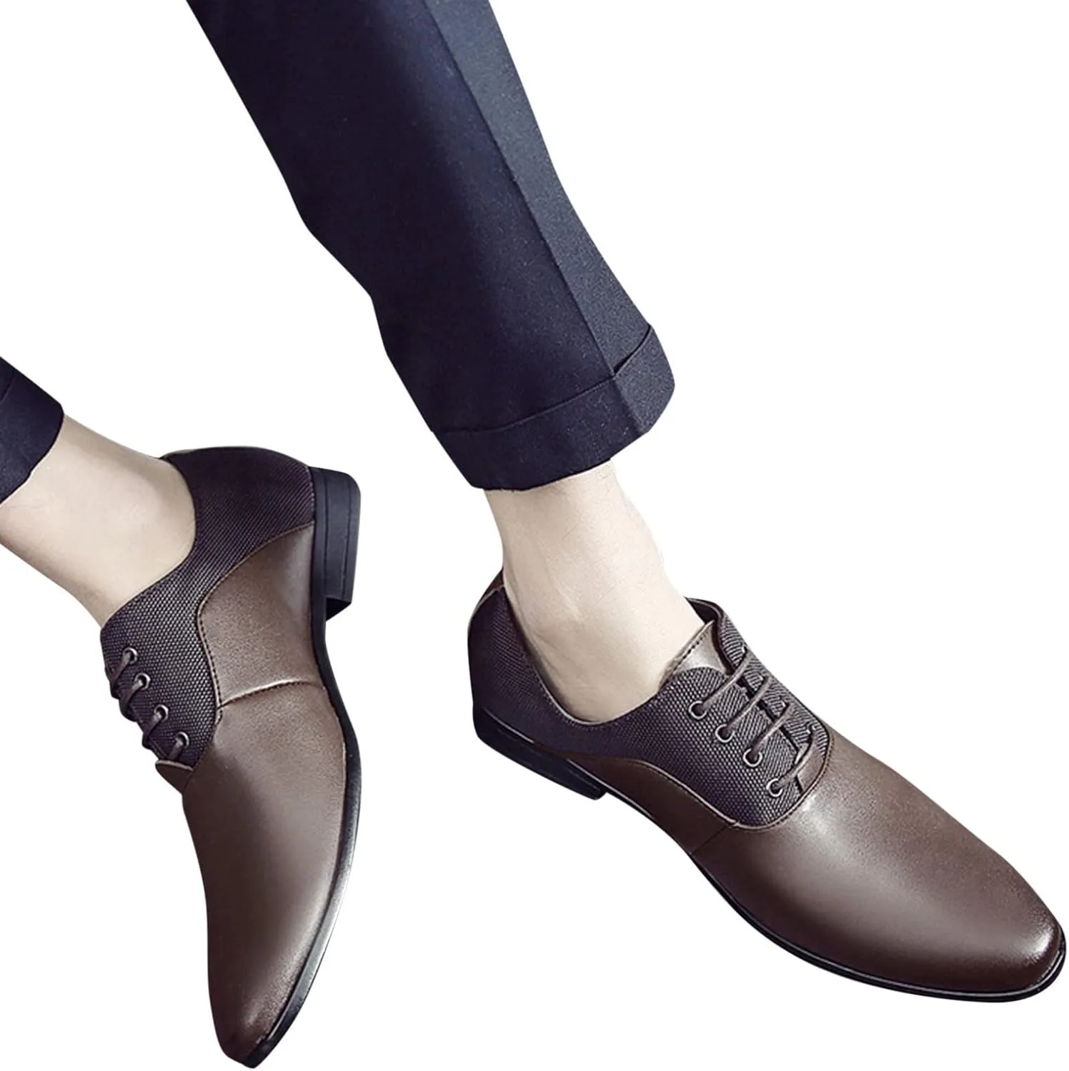 White Dress Shoes for Men Wide Width Classical Style Leather Shoes for Men Slip On PU Leather Low Rubber Sole Block Heel Work White Business Casual Shoes Men