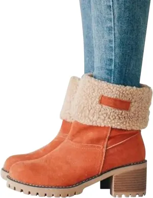 Winter Boots For Women Comfortable Slip On Mid Chunky Heel Suede Warm Snow Ankle Boots Outdoor Shoes Horseback Riding Boots for Women Calf High Size9.5