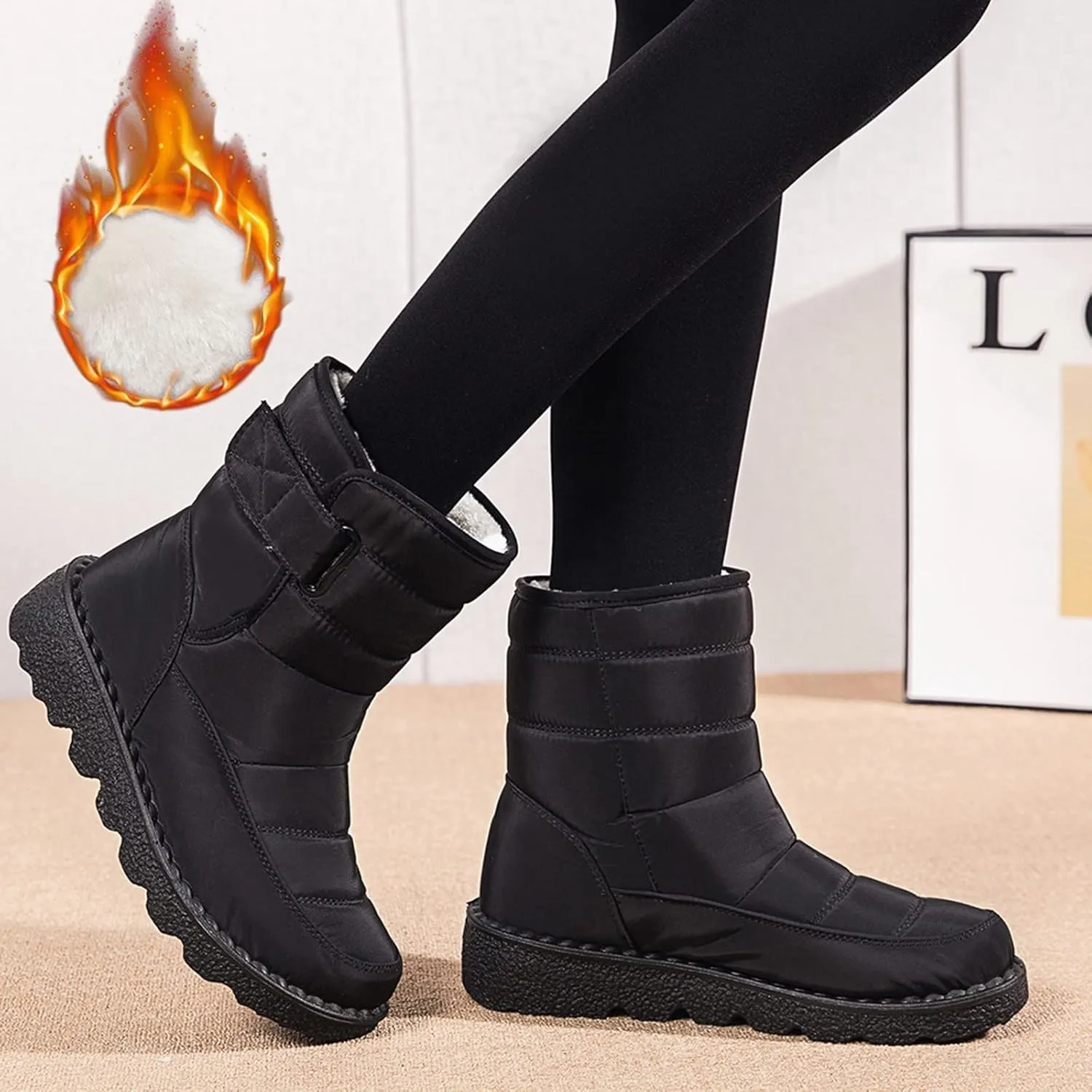 Winter Boots for Women Snow Boots for Women Warm Round Toe Thick Bottom Waterproof Mid Calf Boots for Women Comfy