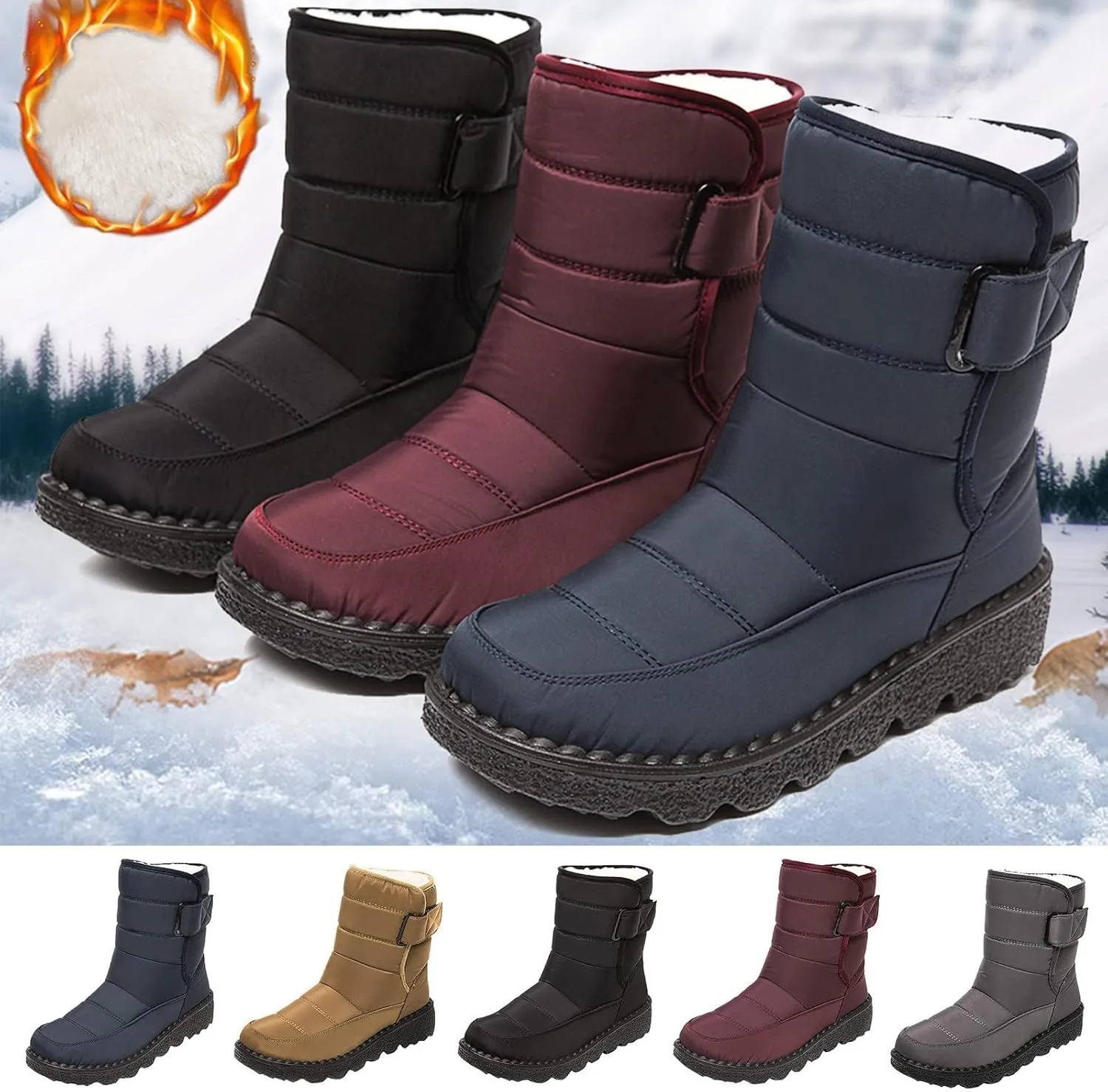 Winter Boots for Women Snow Boots for Women Warm Round Toe Thick Bottom Waterproof Mid Calf Boots for Women Comfy