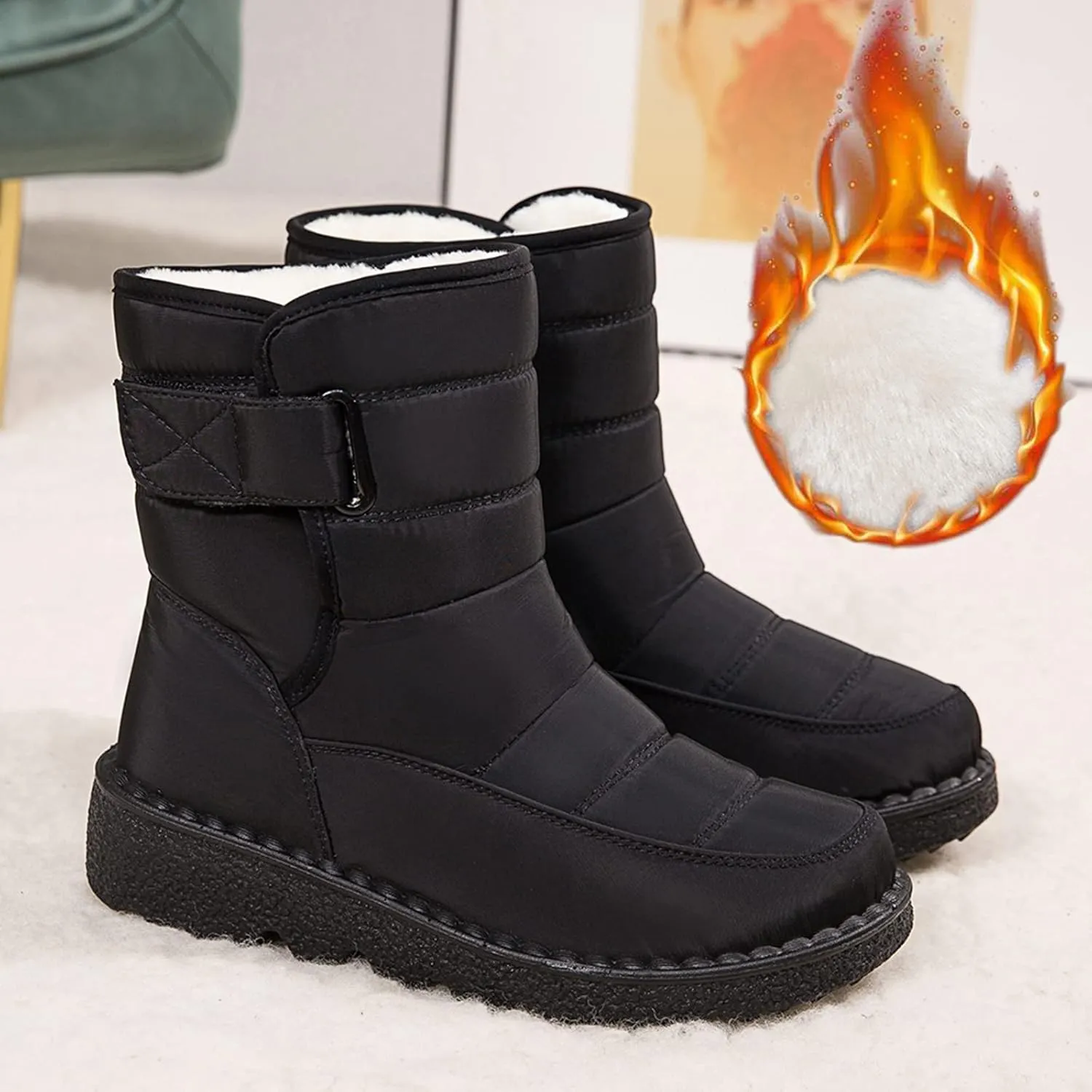 Winter Boots for Women Snow Boots for Women Warm Round Toe Thick Bottom Waterproof Mid Calf Boots for Women Comfy