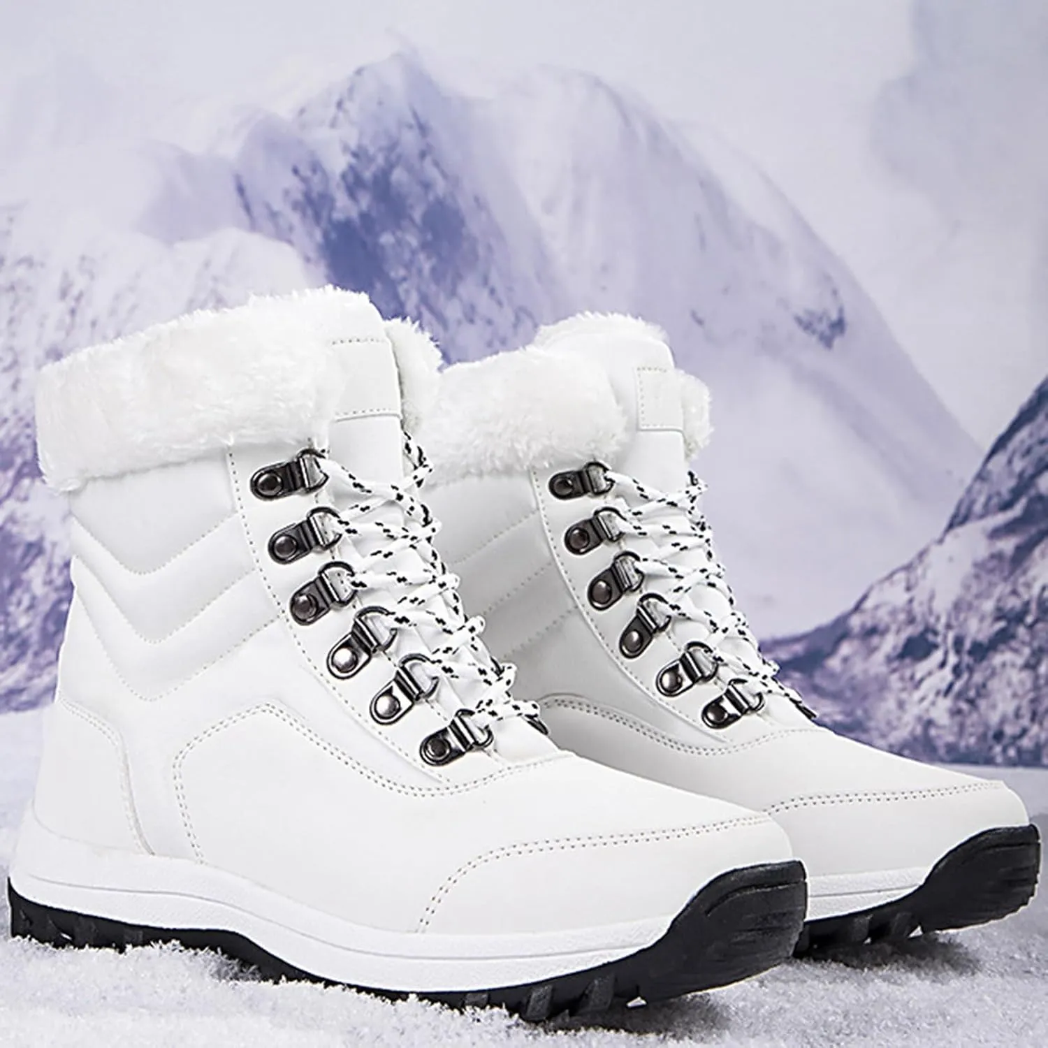 Winter Boots for Women Waterproof,Fashion High Top Keep Warm Winter Hiking Boots,Outdoor Comfortable Fur Lined Snow Boots for Women,Rubber Sole