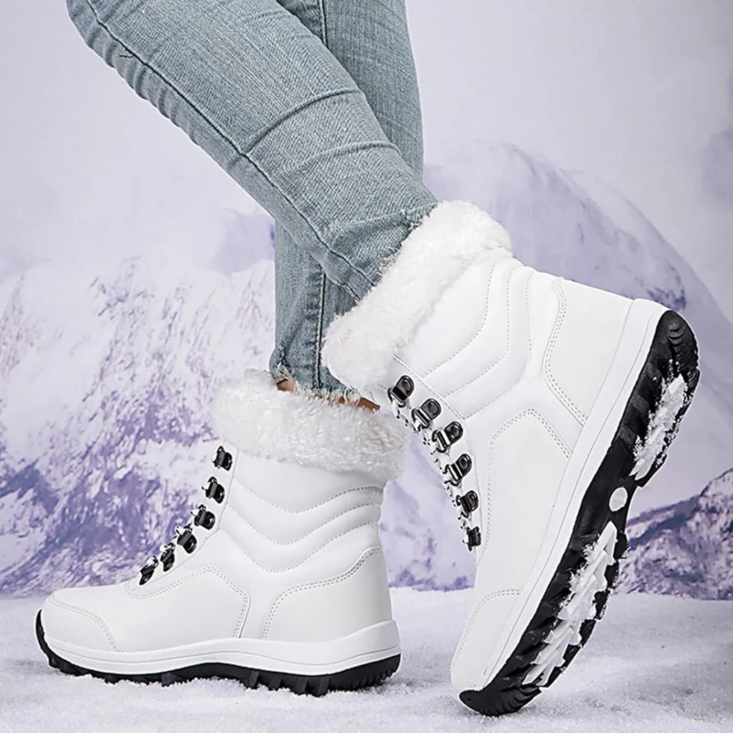 Winter Boots for Women Waterproof,Fashion High Top Keep Warm Winter Hiking Boots,Outdoor Comfortable Fur Lined Snow Boots for Women,Rubber Sole
