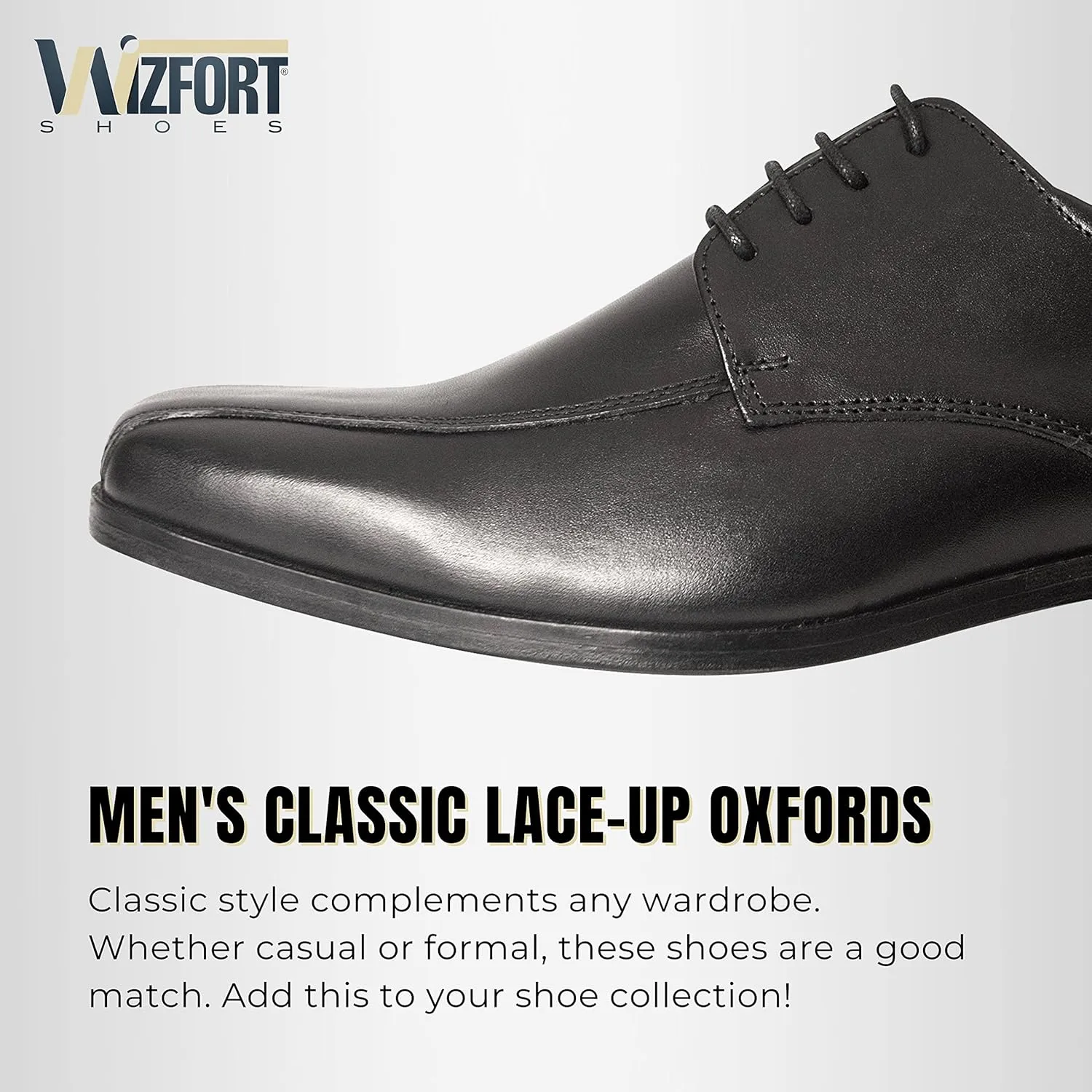 Wizfort Black Leather Lace Up Oxford Shoes for Men │Lace Up for Easy On & Off Men's Oxfords │Versatile, Durable & Stylish Mens Dress Shoes Loafers for Men│100% Leather Men's Loafers & Slip-ons