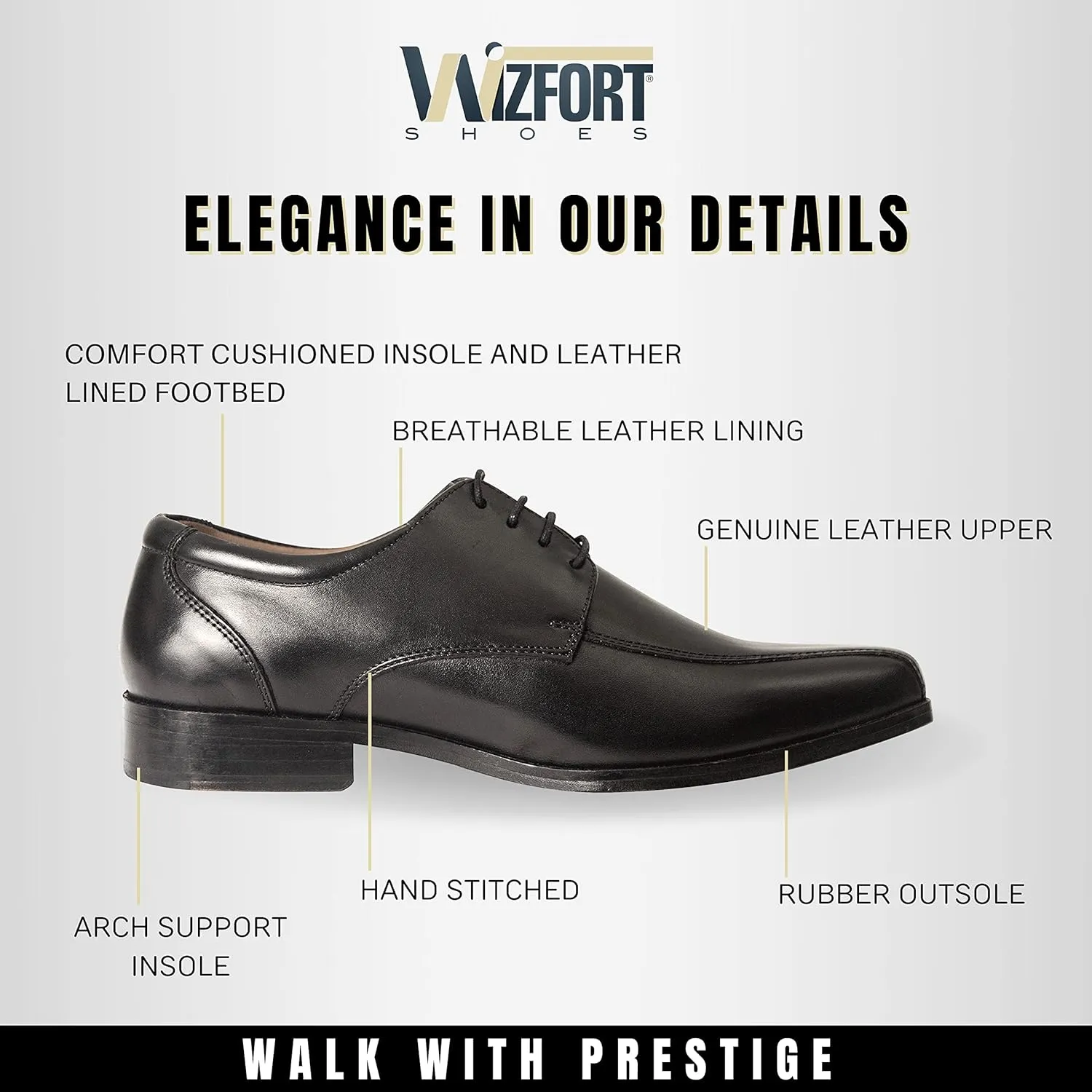 Wizfort Black Leather Lace Up Oxford Shoes for Men │Lace Up for Easy On & Off Men's Oxfords │Versatile, Durable & Stylish Mens Dress Shoes Loafers for Men│100% Leather Men's Loafers & Slip-ons