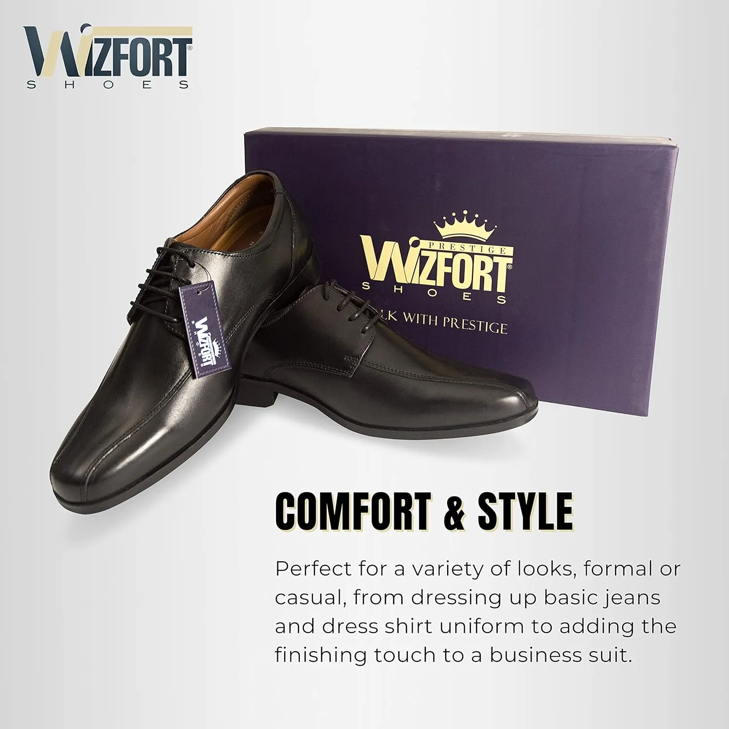Wizfort Black Leather Lace Up Oxford Shoes for Men │Lace Up for Easy On & Off Men's Oxfords │Versatile, Durable & Stylish Mens Dress Shoes Loafers for Men│100% Leather Men's Loafers & Slip-ons