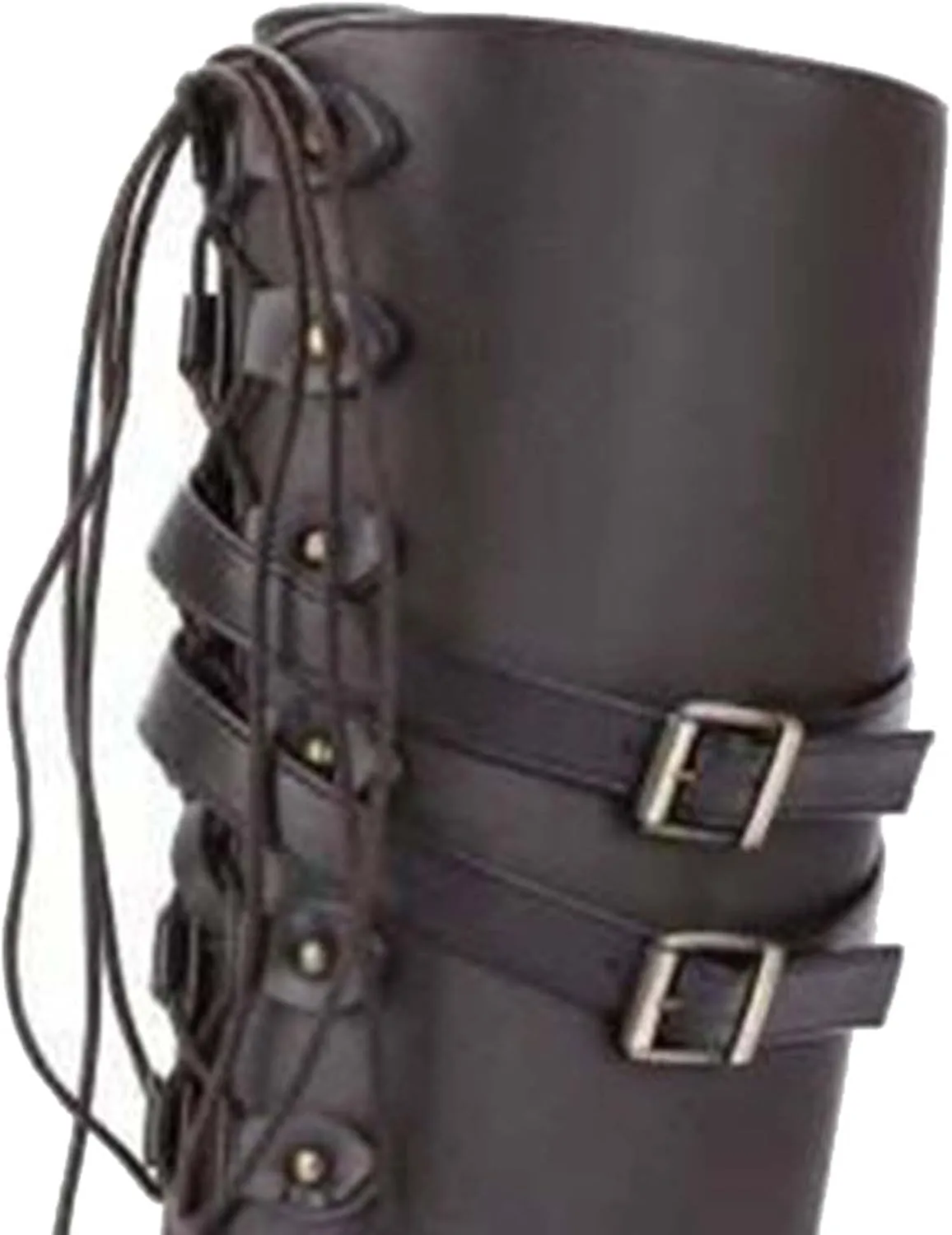 wodceeke Women's Knee High Riding Boots Lace Up Wide Calf Combat Boots Chunky Heel Side Zippr Buckle Boots