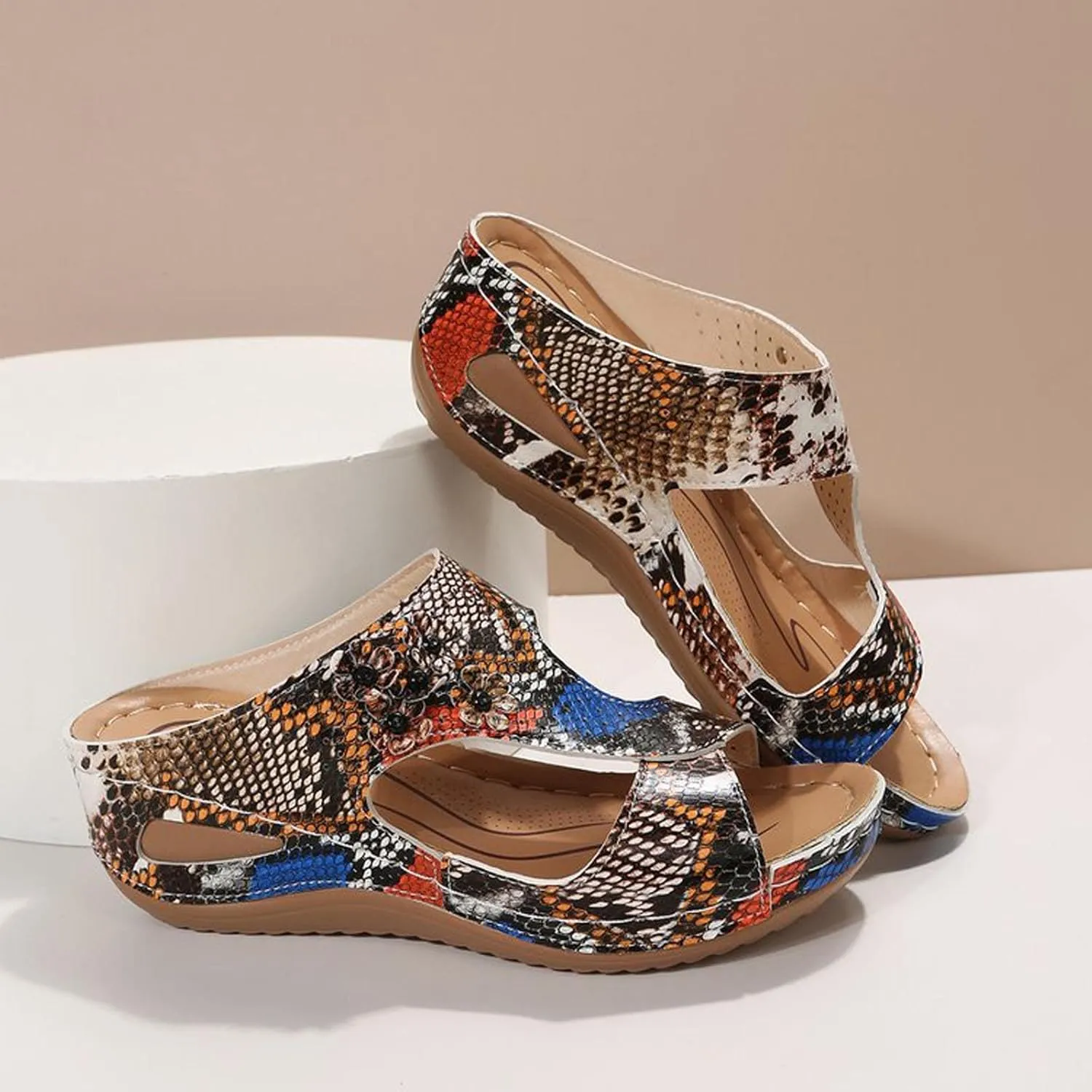 Women Arch Support Wedges Sandals Breathable Slippers Slip On Platform Beach Slides Flower Orthopedic Peep Toe Sandals