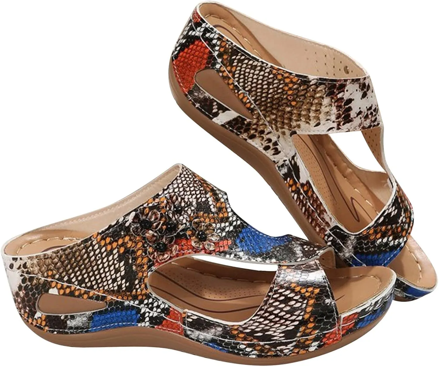 Women Arch Support Wedges Sandals Breathable Slippers Slip On Platform Beach Slides Flower Orthopedic Peep Toe Sandals