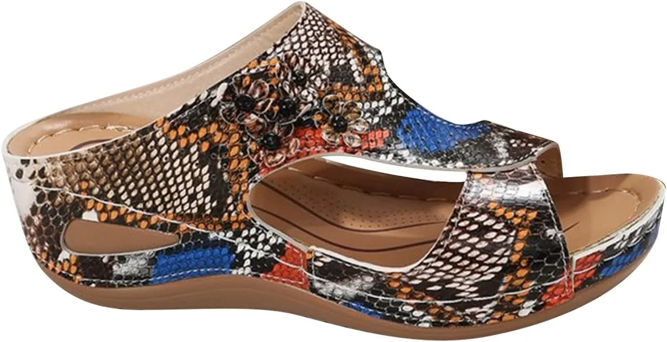 Women Arch Support Wedges Sandals Breathable Slippers Slip On Platform Beach Slides Flower Orthopedic Peep Toe Sandals