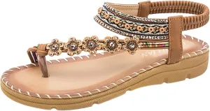 Women Flat Sandals Peep toe Boho toe Loop Woven One toe Sling Sandals Braided Beach Elastic Band toe Ring Falt