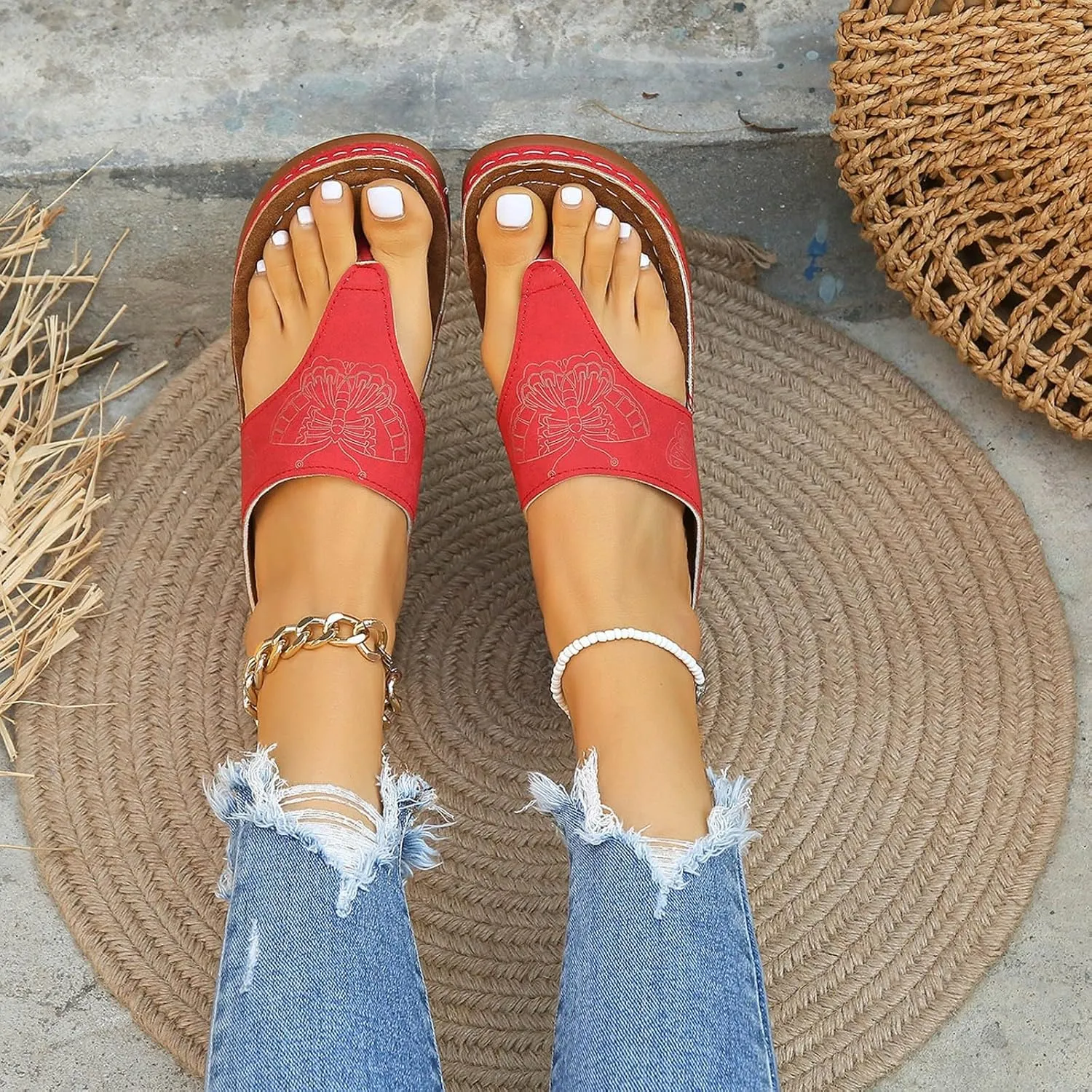 Women Flip Flops Women Summer Beach Casual Thong Sandals White Sandals Comfort Walking Summer Beach Thong Sandals