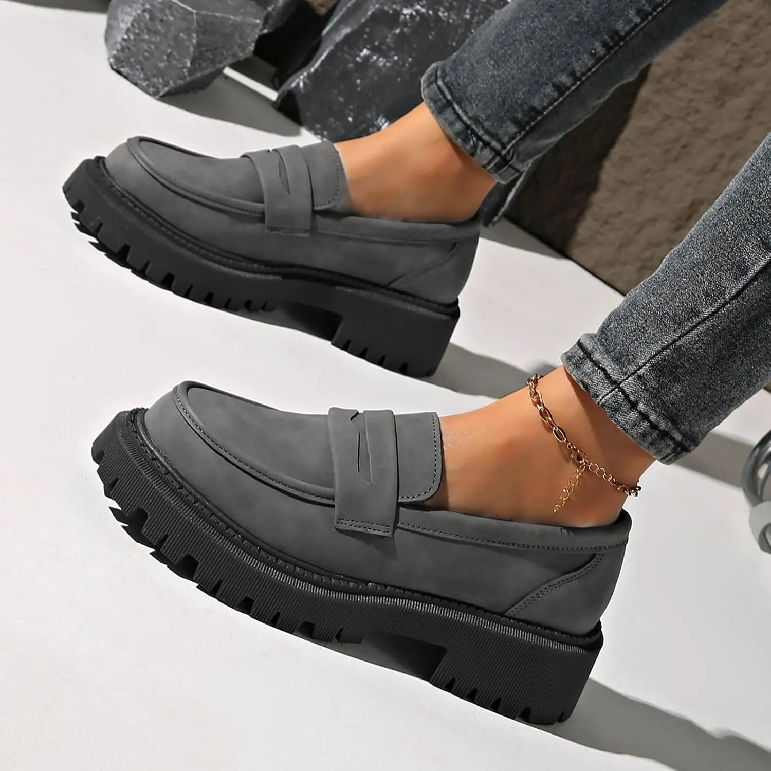 Women Loafers Shoes Comfortable Dress Shoes Platform Leather Shoes Chunky Penny Loafers Wide Oxford Loafers Work Shoe