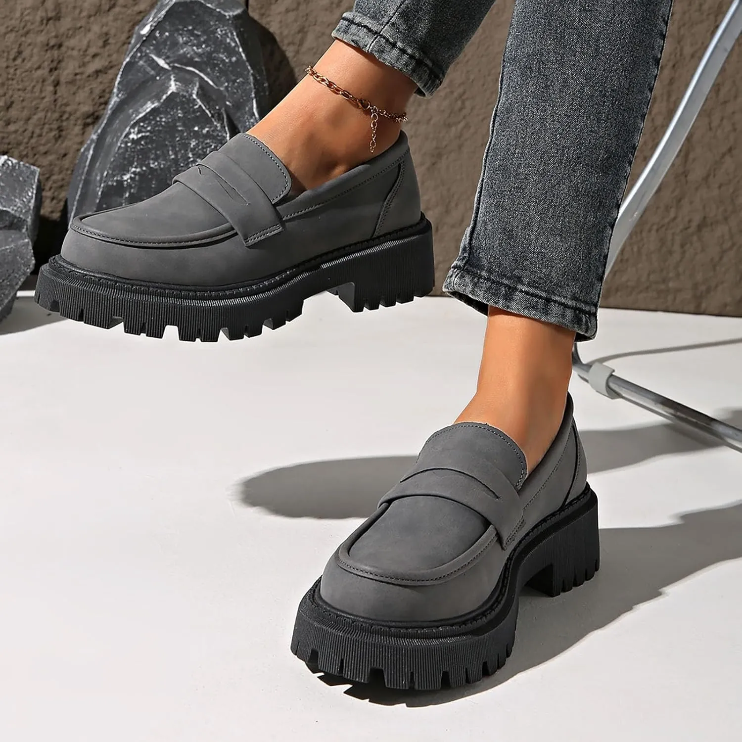 Women Loafers Shoes Comfortable Dress Shoes Platform Leather Shoes Chunky Penny Loafers Wide Oxford Loafers Work Shoe