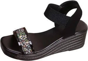 Women Sandals Comfortable Dressy Open Toe Comfort Platform Wedges Shoes with Rhinestone Strap Beach Boho Shoes