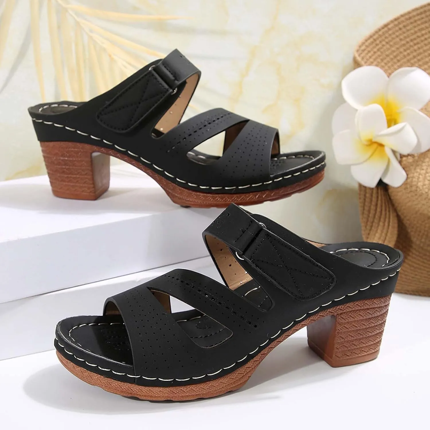 Women Summer Solid Slip On Casual Open Toe Square Heels Comfortable Beach Shoes Sandals Womens Sandals Size 8 Thongs