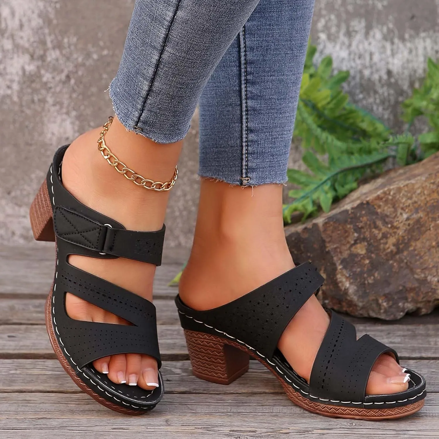 Women Summer Solid Slip On Casual Open Toe Square Heels Comfortable Beach Shoes Sandals Womens Sandals Size 8 Thongs