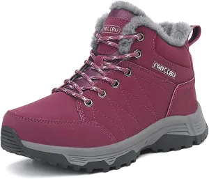 Women Waterproof Winter Ankle Snow Boots Non-Slip Hiking Boots with Warm Fur Lined Winter Walking Boots Sneakers Wide Width Outdoor Red