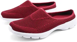 Womens Backless Walking Sneakers Summer Slip-on Mule Shoes Breathable Slippers Closed Toe Slides Comfort Walking Shoes