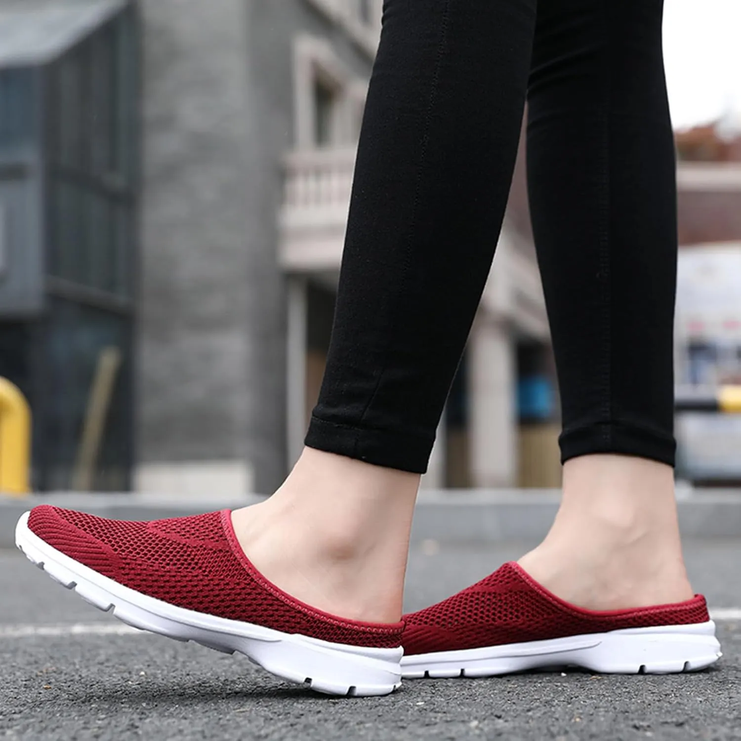 Womens Backless Walking Sneakers Summer Slip-on Mule Shoes Breathable Slippers Closed Toe Slides Comfort Walking Shoes