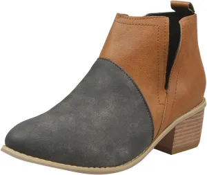 Womens Boots Ankle Heels Womens Pointed Toe Stacked Mid Heel Ankle Boots V Cut Back Zipper Faux Leather Booties