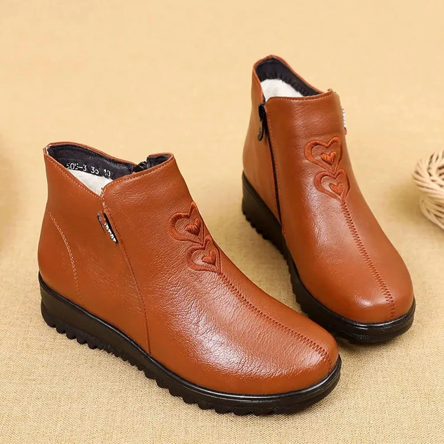 Womens Boots Women Snow Boots Winter Wedges Heels Ankle Boots Women Warm Platform Shoes Leather Thick Fur Booties