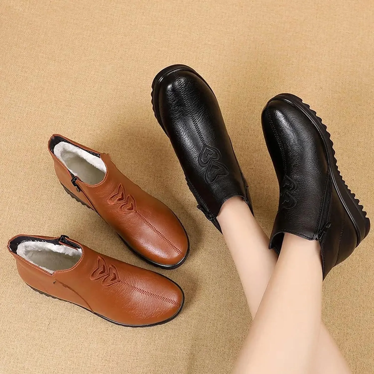 Womens Boots Women Snow Boots Winter Wedges Heels Ankle Boots Women Warm Platform Shoes Leather Thick Fur Booties