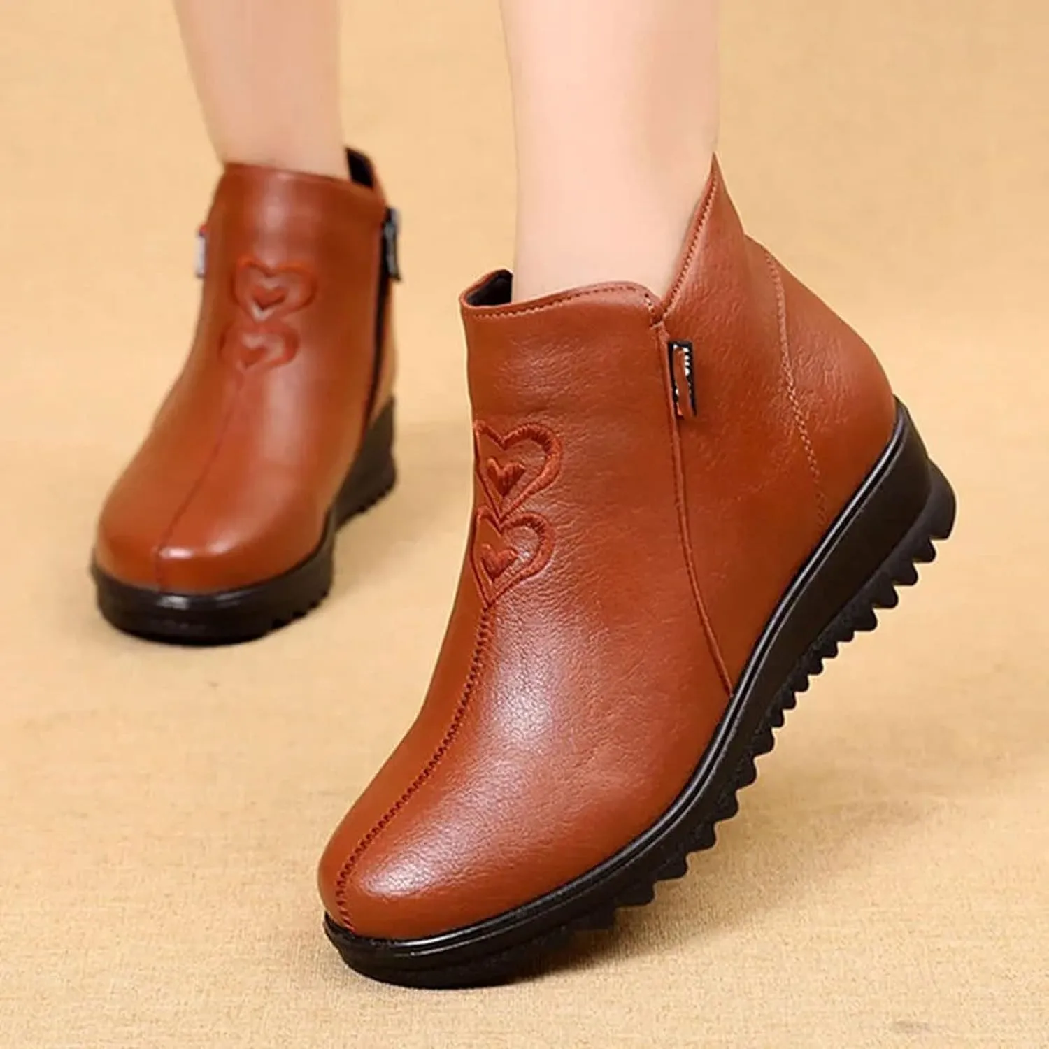 Womens Boots Women Snow Boots Winter Wedges Heels Ankle Boots Women Warm Platform Shoes Leather Thick Fur Booties