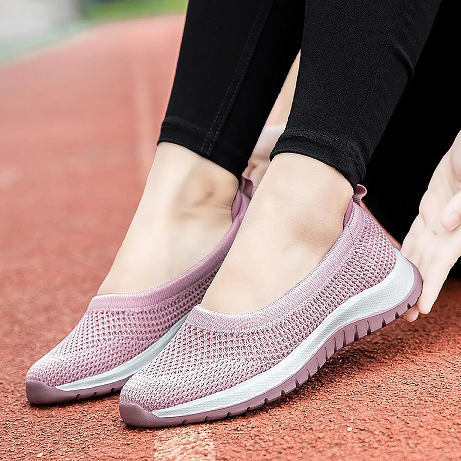 Womens Breathable Soft Sole Casual Sport Shoes Pointed Toe Flat Comfortable Lighweight Sneakers Hands Free Comfy Outdoor Walking Shoes for Ladies