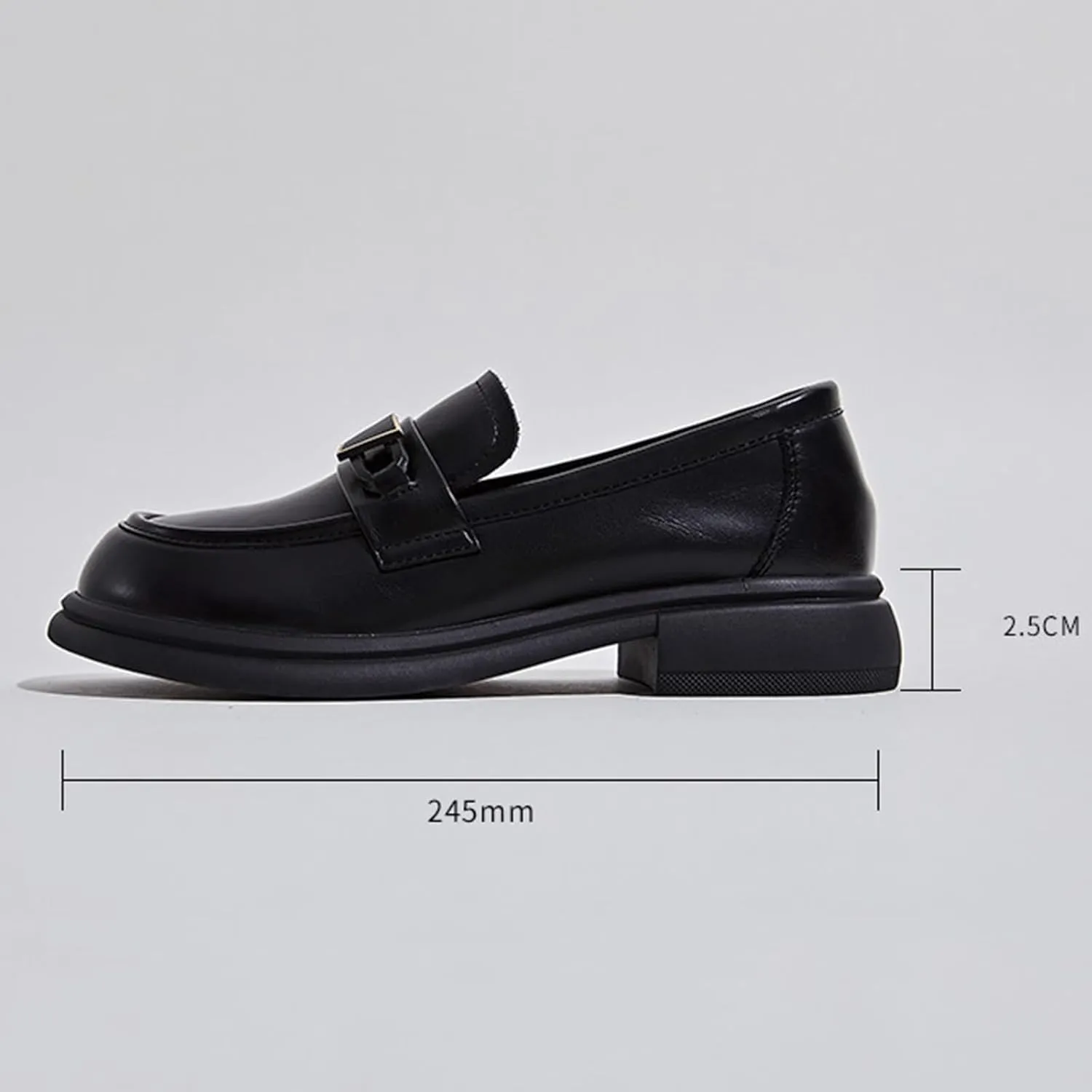 Women's Chunky Heel Slip-On Platform Loafers - Genuine Leather Business Classic Fashion with Round Toe and One Foot Stirrup - Ideal for Autumn,Black-34