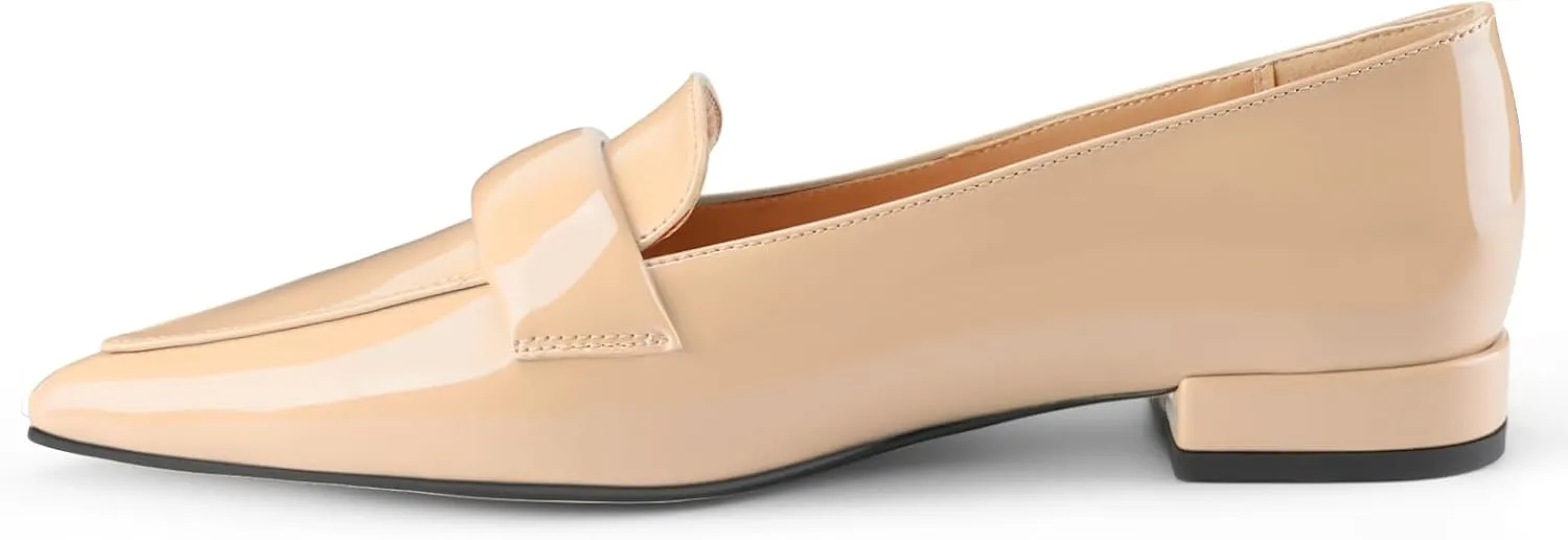 Women's Closed Pointed Toe Penny Loafers Shoes Black Patent Leather Comfortable Slip On Work Business Dressy Classic Flats Shoes