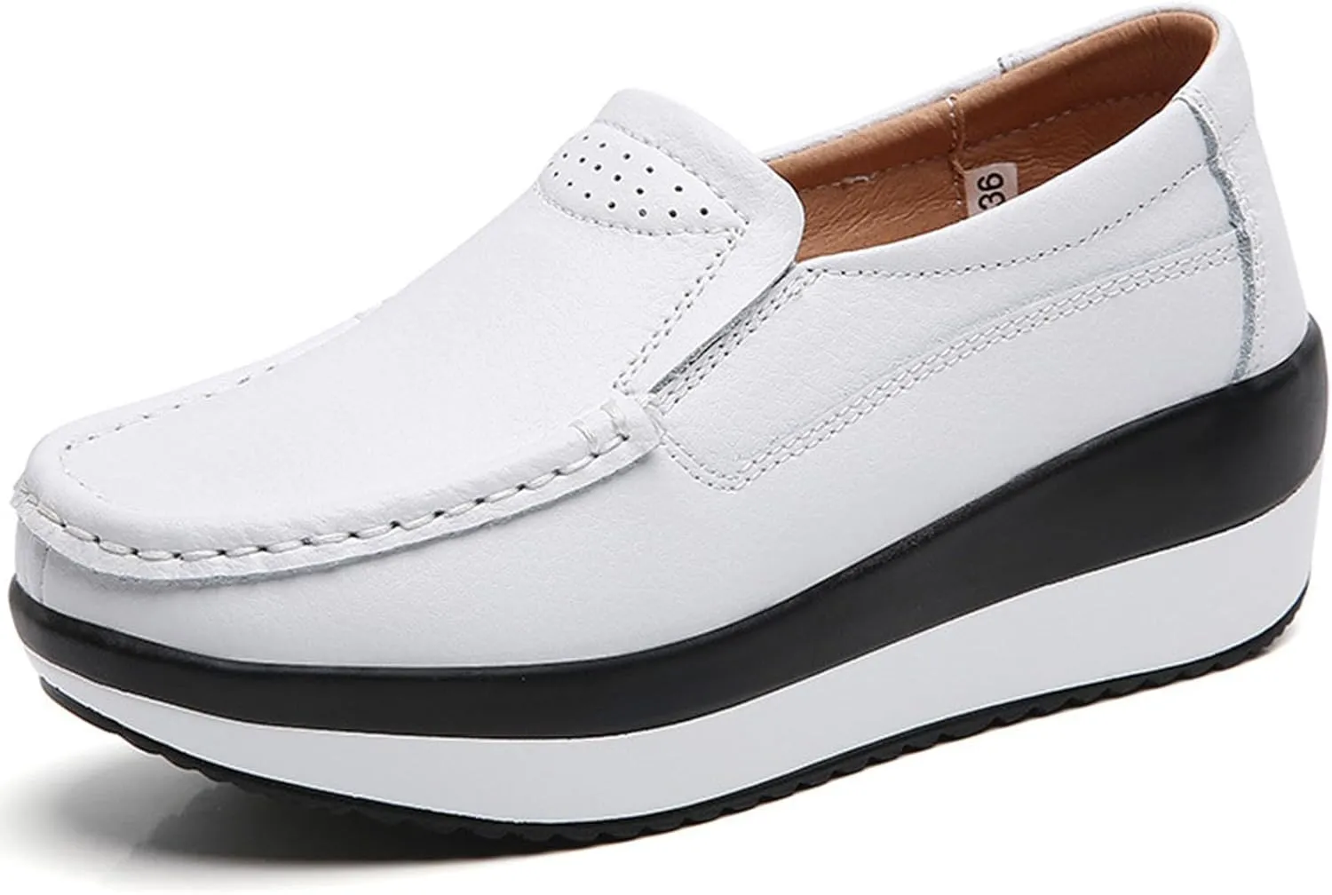 Women's Comfortable Platform Leather Wedge Walking Shoes Fashion Thick Sole Non-Slip Soft Casual Loafers with Arch Support