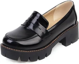 Women's Fashion, Comfortable, Anti Slip Platform British Leather Shoes Classic Lacquer Leather Casual Flat Bottomed Lefu Shoes