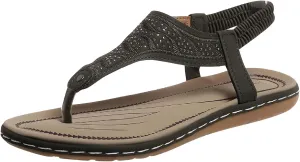 Womens Flat Sandals Elastic T-Strappy String Thong Ankle Strap Sandal Sparking Gladiator Summer Dressy Shoes for Daily