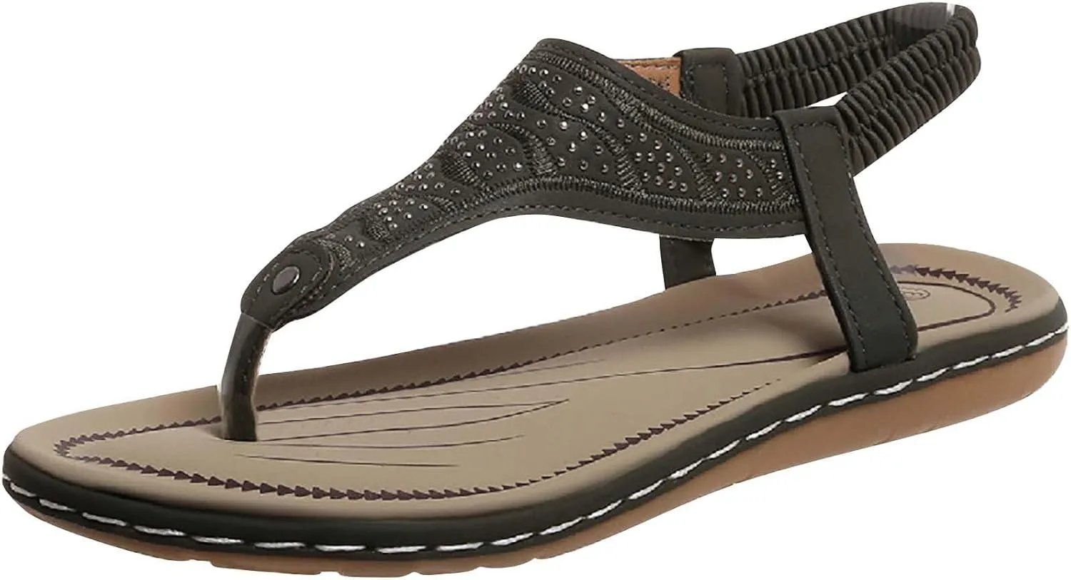 Womens Flat Sandals Elastic T-Strappy String Thong Ankle Strap Sandal Sparking Gladiator Summer Dressy Shoes for Daily