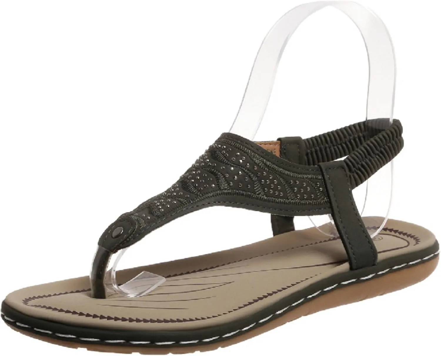 Womens Flat Sandals Elastic T-Strappy String Thong Ankle Strap Sandal Sparking Gladiator Summer Dressy Shoes for Daily