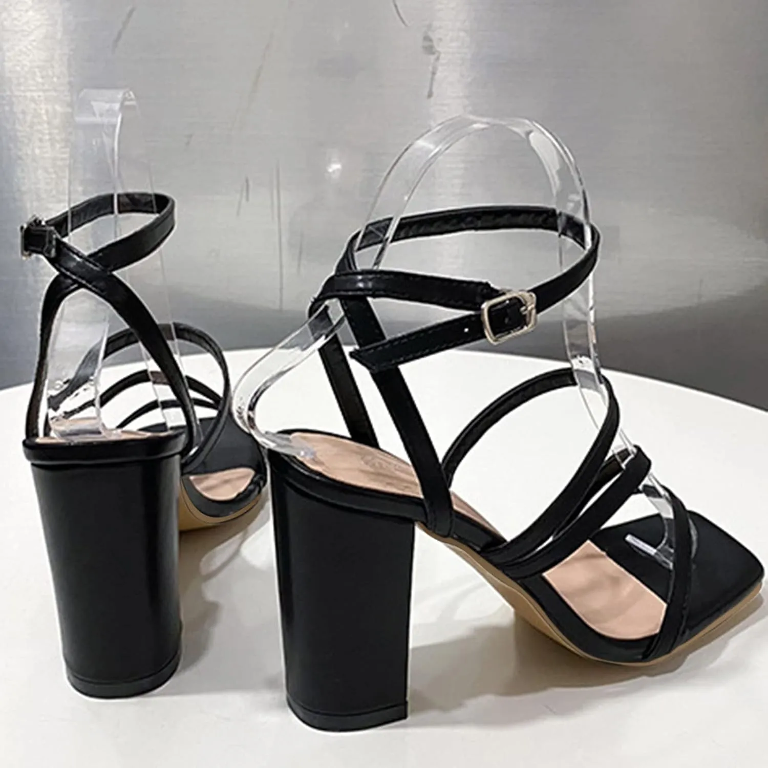 Womens High Heel Sandals Strappy Sandals Summer Open Toe Shoes Ankle Strap Dress Sandals (Black, 9)