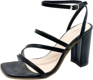 Womens High Heel Sandals Strappy Sandals Summer Open Toe Shoes Ankle Strap Dress Sandals (Black, 9)