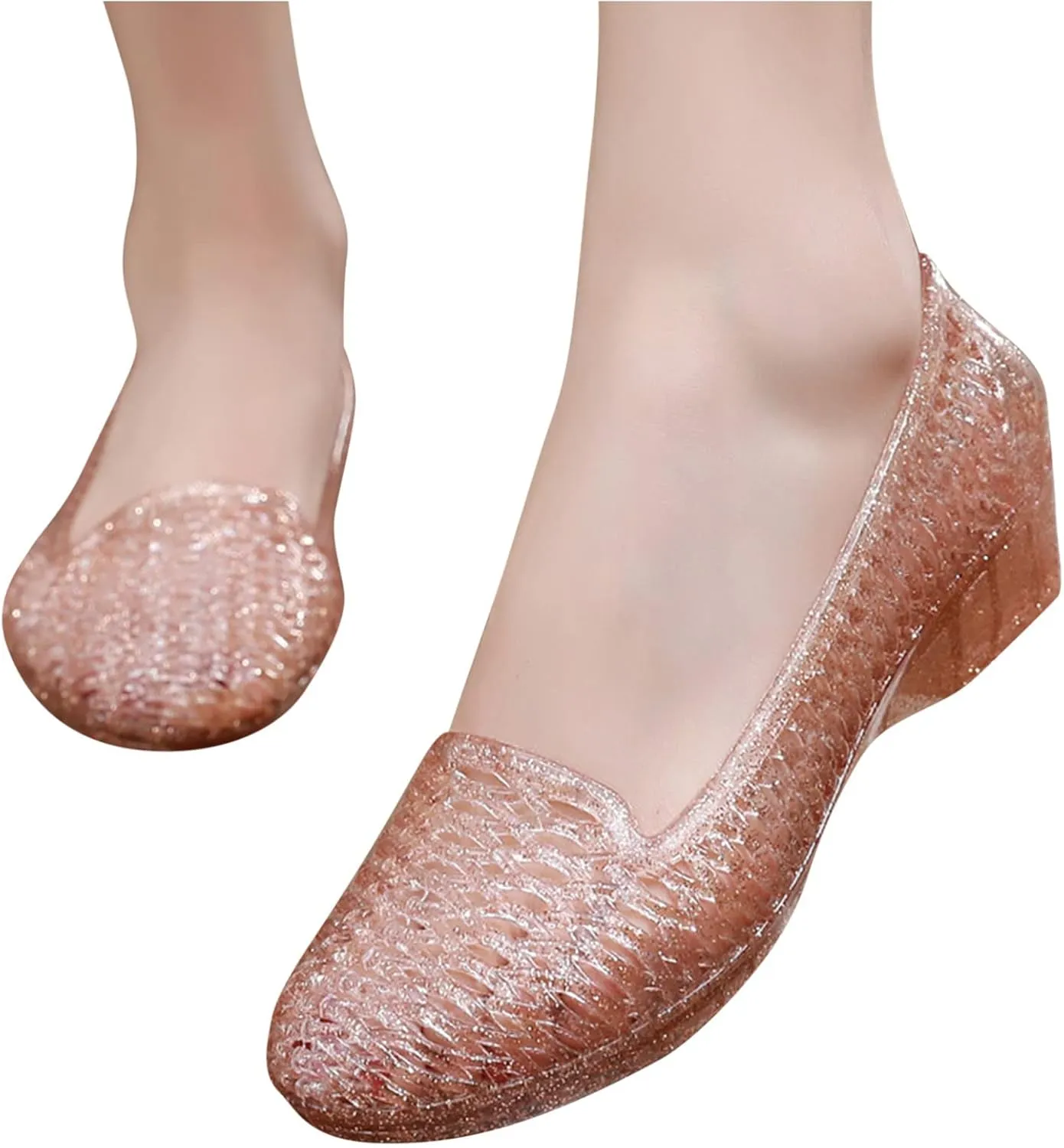 Womens Low Heel Jelly Shoes Slip on Transparent Single Shoe Comfort Shallow Loafers Stylish Jelly-Flats
